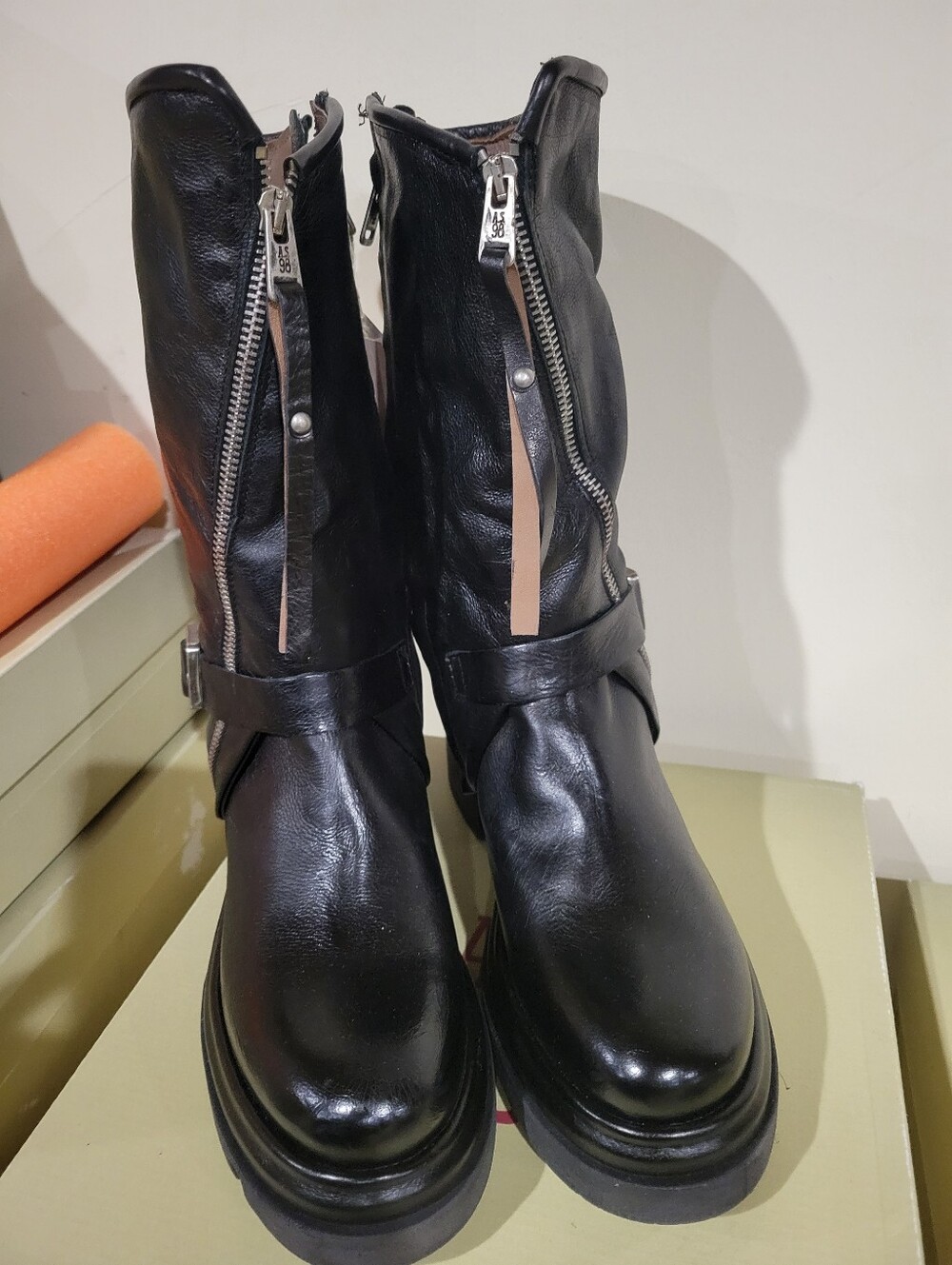 NWT A.S.98 EMORY Black Leather Mid-Calf Buckle Boots - Women 8.5 9 - Picture 4 of 8